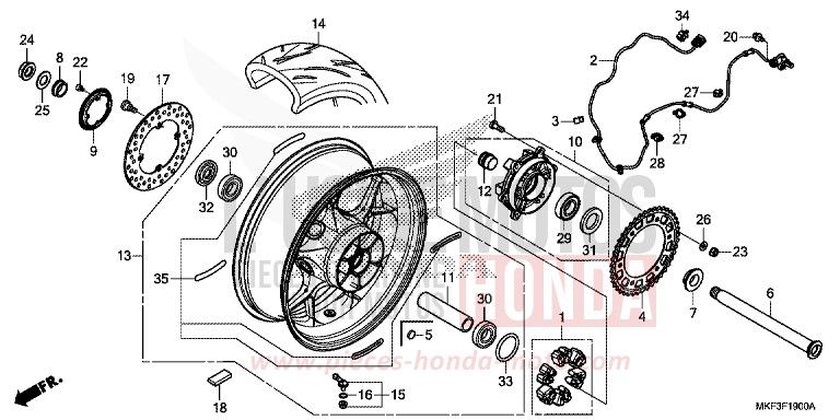 ROUE ARRIERE de CBR1000RR "Fireblade" GRAND PRIX RED (R380) de 2018